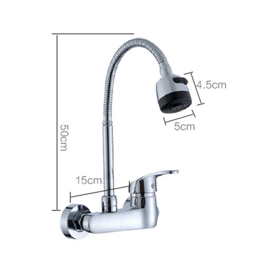 wall mount faucet Chrome-plated, wall-mounted multi-function, kitchen, sink, balcony laundry pool, hot and cold mixing valve, in-wall installation, faucet-Curved moon rotating tube(Curved moon rotatin