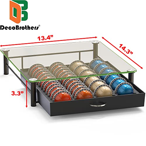 Deco Brothers 24 Large / 48 Small Vertuo Pod Holder - Tempered Glass Sliding Drawer, Black (48 pcs)