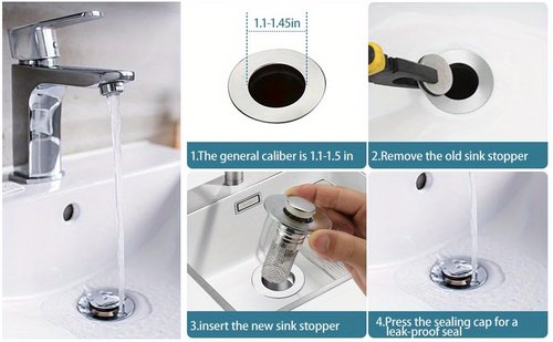 Bathroom Sink Stopper Hair Catcher - Drain Catches & Strainers with Removable Stainless Steel Filter Basket, Pop-Up Design, Easy Cleaning, and US Drain Compatibility. (2pcs)