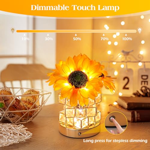Sunflowers Flower Lamp - Cordless Touch Table Lamp with 3 Light Modes for Gifts & Decor