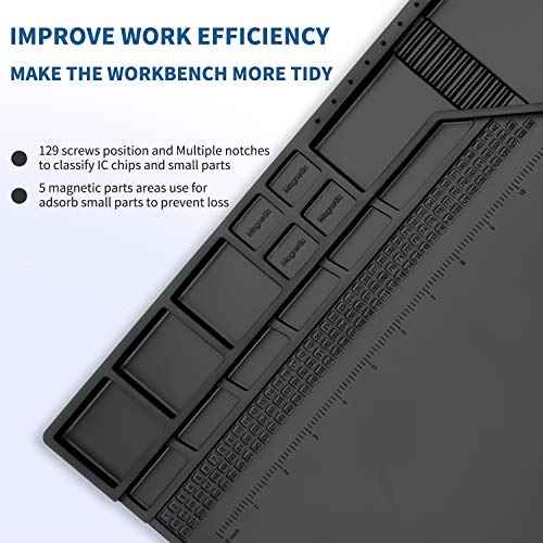 HengTianMei-203 Black Magnetic Repair Work Mat Heat Resistant Large Silicone Soldering Mat Expand Work Area for Soldering, Electronics, Computer Repair Etc