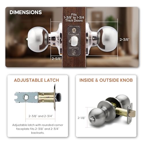 Copper Creek Privacy Interior Door Knob Pack Satin Stainless - Reversible, Heavy Duty, Easy Install for Bedrooms & Bathrooms