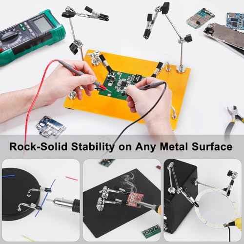 NOEVSBIG Helping Hands Soldering Station, 6 Flexible Arms & Heavy-Duty Base Magnetic Helping Hands Soldering, Third Hand Soldering Tool PCB Holder Helping Hands for Soldering Crafts Jewelry Hobby