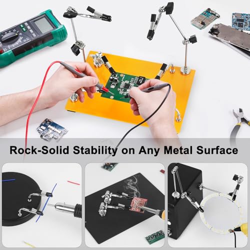 NOEVSBIG Helping Hands Soldering Station, 6 Flexible Arms & Heavy-Duty Base Magnetic Helping Hands Soldering, Third Hand Soldering Tool PCB Holder Helping Hands for Soldering Crafts Jewelry Hobby