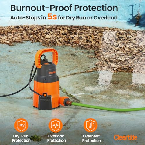 Cleartide 1/3 HP Auto Water Sensor Submersible Utility Pump - High Flow 2790 GPH