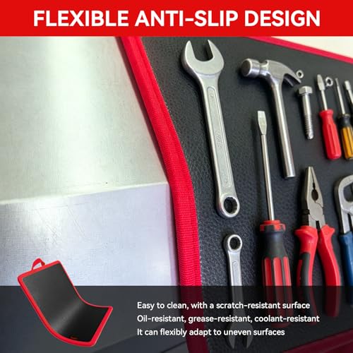 Flexible Magnetic Tool Mat with Non-Slip PVC Tray - Universal Garage Organizer