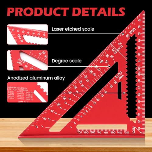 7-in Aluminum Carpenter Square Rafter/Framing Square with Red Finish – Qirvaten