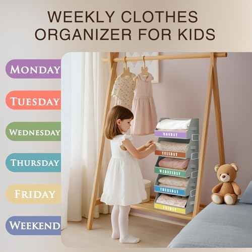 Closet Organizers and Storage - 5 Tier Shelf Organizer wiht Weekly Labels, Stackable Storage Bins with Metal Frame, Foldable Cube Bins, Home Baskets for Kids and Adults, Grey