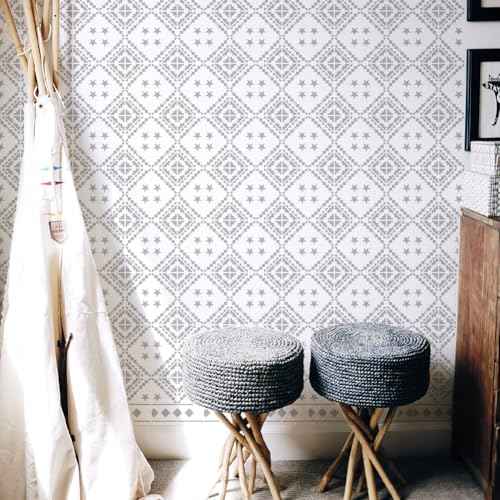 FINGERINSPIRE 3 Pcs Floor Tile Stencil 11.8x11.8inch Reusable Star Mosaic Tiles Painting Template Border & Corners Stencil Concrete DIY Stencils for Patio, Floor Tile, Wall. Home Decoration