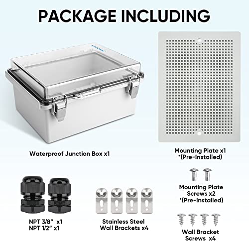 TICONN Outdoor Waterproof Electrical Junction Box 8.7"x6.7"x4.3" Transparent Cover