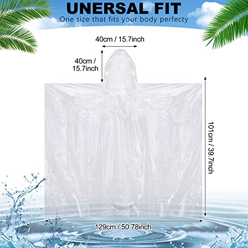 Handepo 100 Pack White Disposable Rain Ponchos with Hood for Adults