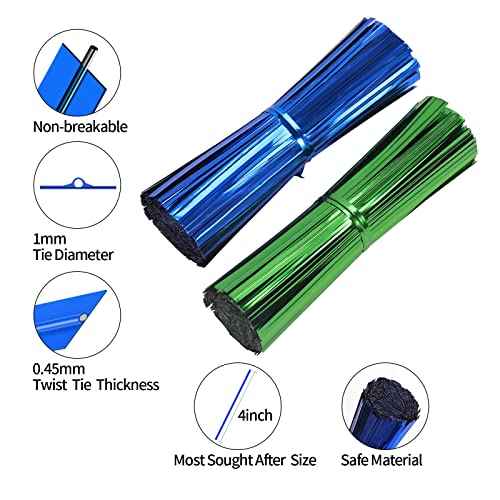 2000 Pcs Metallic Twist Ties 10 Colors Twist Tie 4" Bread Ties Twist Ties for Bags Foil Twist Ties Bag Ties Colorful Twist Ties for Party Gift Wrapping Bags Cellophane Treat Bags Bread Candy Bags