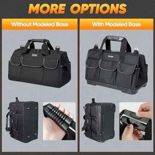TICONN Heavy Duty Tool Bag with Multi-Pockets, Portable Tool Box Organizer Storage Bag, with Adjustable Shoulder Strap and Ergonomic Handle (Black, 16" Molded Base)