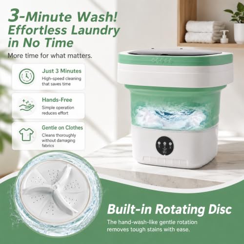 Green Mini Portable Foldable Washing Machine 16L with Spin Dryer for Travel & Baby Clothes
