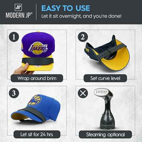 Modern JP Hat Brim Bender (1 PC) - Perfect Curve Band, Steaming Optional Hat Shaper - Easy Snap-on Curver Tool with 9 Brim Curve Options - Black
