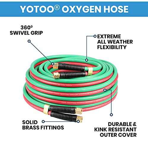 YOTOO Heavy Duty Oxygen Acetylene Hose 1/4-Inch ¡¿ 50 Feet with 9/16"-18 B fittings Twin Welding Hose