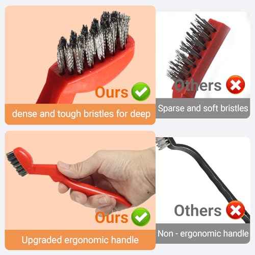 GOLDEN SMILE 3-Pack 7" Stainless Steel Wire Brushes - 40% Denser Than Standard Brushes - for Heavy-Duty Cleaning: Grill Grates, Uncoated Pans, Rust Removal, Deburring & Metal Cleaning