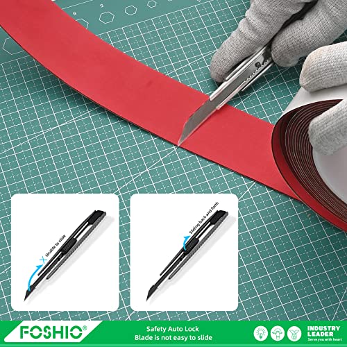 FOSHIO Utility Knife Retractable with 10PCS Snap Off Blades, Stainless Steel Shell with Non-Slip Handle Box Cutter for Cardboard, Boxes and Cartons