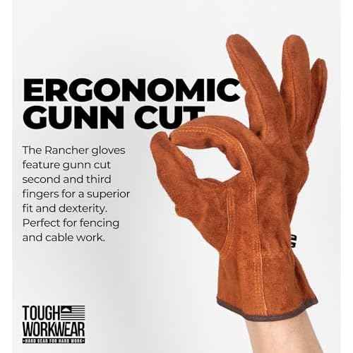 Tough Workwear Leather Work Gloves - Cow Split Leather Gardening & Construction Gloves - Brown