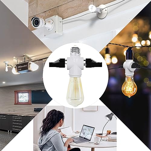 eRqILUJI 2 Pack Light Socket to 3-Prong Outlet Adapter with E26 Bulb Socket - White