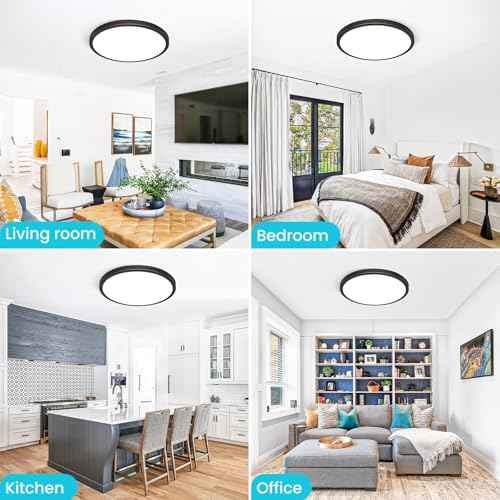 libtit 12 inch Flush Mount LED Ceiling Light Fixture, 3000K 4000K 6500K Adjustable, 28W 3200lm Oil Rubbed Bronze Round Lighting Fixtures for Bathroom Shower Hallway Kitchen, 2 Pack