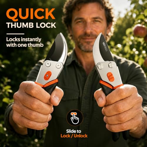 8.5 Inch Bypass Pruning Shears Sunset Orange | Jam-Proof Garden Clippers