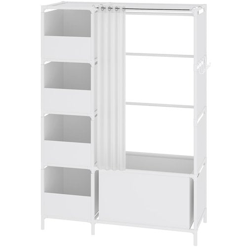 MOYIPIN Portable Closet，Free Standing Wardrobe Closet with Hanging Rod and Curtain，Clothes Storage Organizer, for Cloakroom, Bedroom，40.55 x 16.73 x 65.35Inches，White