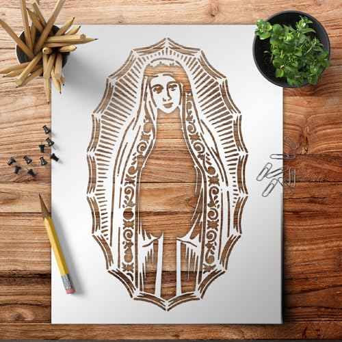 Virgin Mary Blessed Mother Stencil Template, Reusable Plastic Sheet, 8.5 x 11 Inch for Painting Walls, Wood, Glass, Scrapbooking, Arts and Crafts, DIY