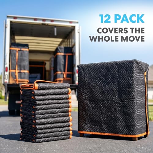 Simpli-Magic Heavy Duty Padded Moving Blankets 72 x 40 Inches Black/Orange 12 Pack