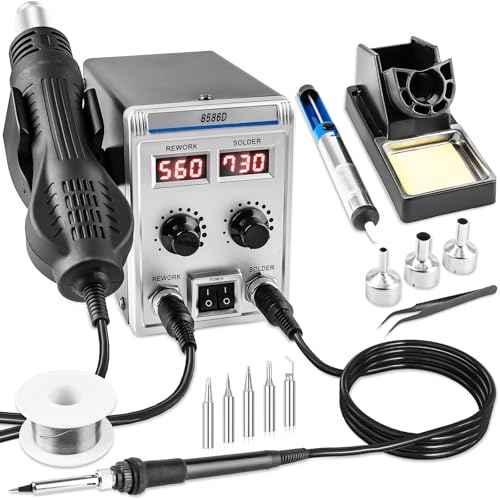 8586D 2 In 1 Soldering Station, SMD Hot Air Rework Station LED Dual Digital Display with Heat Gun and Solder Iron Kit, Electric Soldering Iron Station with Temperature Control, Auto Sleep Functions