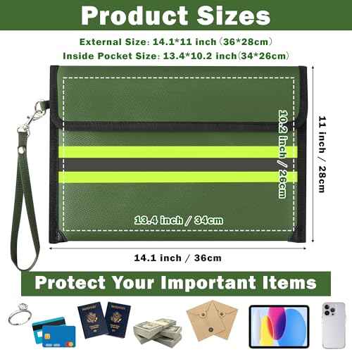 Fireproof Waterproof Document Bag - 6200¡ÆF Water Resistant Fire Proof Money Bag, 9 Layers of Heat Insulated Storage with Zipper and Lock, 14.1"x11" Portable Files Safe Pouch for Cash Passport