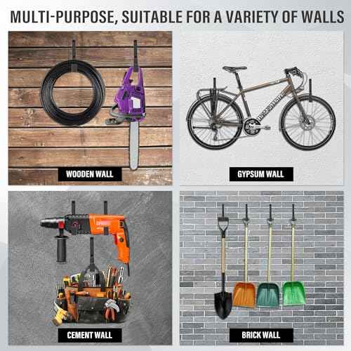Heavy Duty Utility Hooks, Garage Storage Wall Mount Steel Hooks, Garden Tool Hanger, Garage Organizer for Tool, Ladder, Folding Chair, Hose, Ropes, Bike, etc.(4 Large, 7.7 Inches)