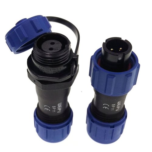 Weipu SP11 Waterproof Electrical Connectors 2pin Male Female Inline Cabel to Cable Power Plug and Socket Set, for ø4-6.5mm Wire Range Power Quick Connectors
