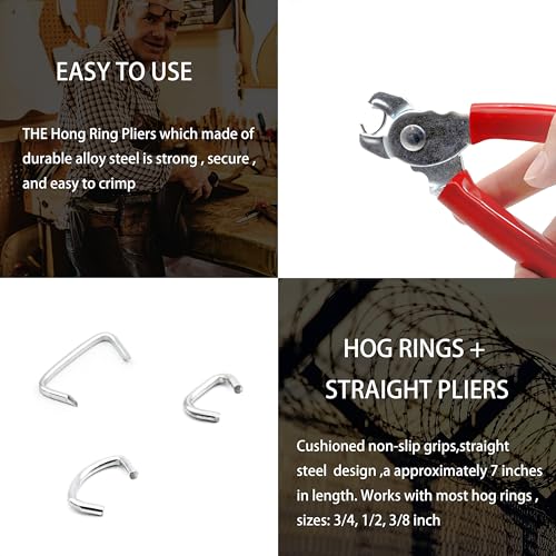 270 Pcs of 3 Sizes Galvanized Hog Rings Assortment Kit and One Piece Professional Pliers Widely for Bungee Animal Pet Cages Bagging Meat and Sausage Casing Fencing Furniture Upholstery