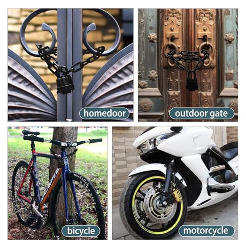 Heavy Duty Weatherproof Steel Chain Lock with Padlock for Bike Fence Gate Outdoor