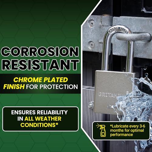 Britanium¢ç SFE60 Professional Grade Padlock - Chrome Plated Steel with Boron Alloy Shackle, 5 Tumbler Keys, Weather-Resistant Design for Storage & Commercial Security