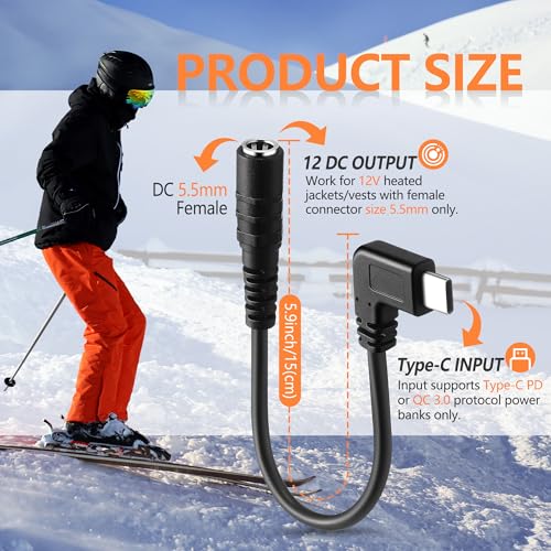 Saillong 1 Pack 12V Heated Jacket Battery Adapter, Battery Step Up Adapter Charger Type-C Compatible with M12, Craftsman, AEG Gear