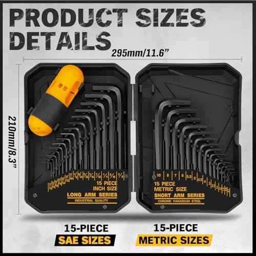 ELEAD 31-Piece Hex Key Set - Allen Wrench Set, SAE and Metric Allen Keys MM(0.7mm-10mm) SAE(0.028"-3/8) Heat-Treated, Torque Handle, High Leverage, Long & Short Keys, Easy Organization