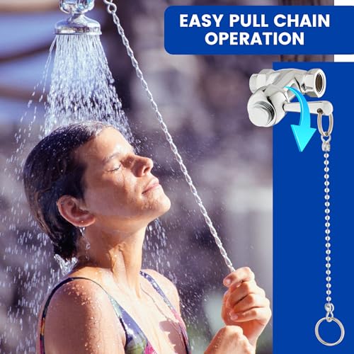 Self-Closing Outdoor Shower Valve with Pull Chain - Chrome, Water Saving