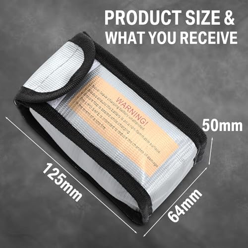 Aliceset 8 Pcs Lipo Battery Bag Lithium Battery Storage, Fireproof and Explosion Proof Bags Guard Safe Pouches 125 mm for Charging Home Travel Office Supplies