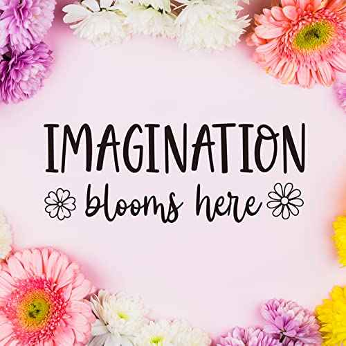 Imagination Blooms Here Vinyl Wall Decal Inspirational Wall Art Kids Playroom Wall Decals Classroom Decor