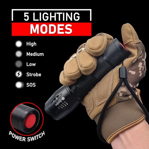 LED Flashlights - High Lumen Mini Tactical Flashlights with 5 Modes, Zoomable Beam, Water-Resistant Design for Camping, Outdoor, and Home Use (4)