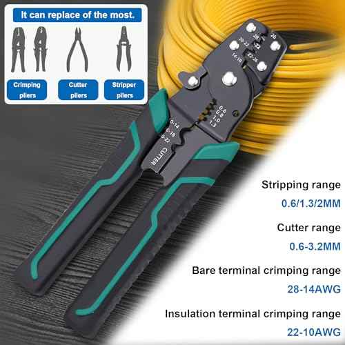 smseace Green Wire Crimping tool Wire crimper,stripper and cutterfor insulated/Bare/Heat Shrink connectors(22-10 AWG) Multifunctional stripping crimping pliers Wire stripper and crimping tool