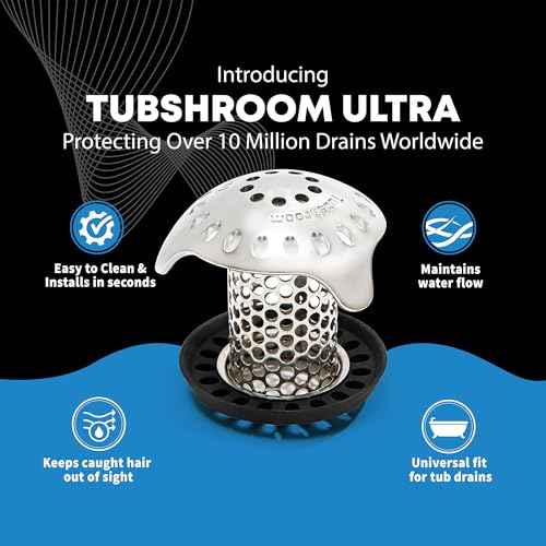 TubShroom Ultra Revolutionary Bath Tub Drain Protector Hair Catcher/Strainer/Snare Stainless Steel, Single Pack
