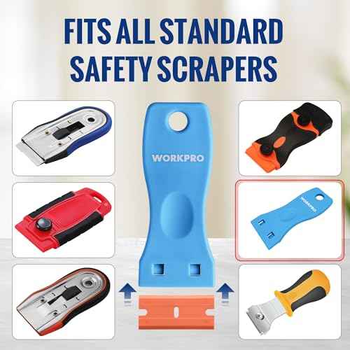 WORKPRO 200 Pack Plastic Razor Blades, Double Edged Scraper Blades, Safety Razor Blades Easy Replacement, Perfect for Scraping, Removing Decals, Stickers, Labels, and Cleaning Glass