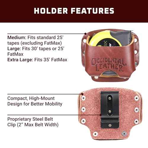 Occidental Leather Clip-On Tape Holster - Holds Up to a 30¡¯ Tape or 25¡¯ FatMax - Proprietary Steel Clip - Heirloom Quality Leather - Made in USA