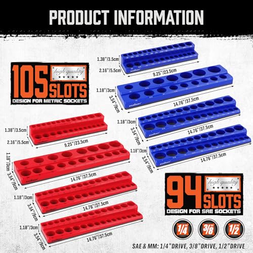 HORUSDY 8-Piece Magnetic Socket Organizer Set (Variation: 8-Piece) – 1/4