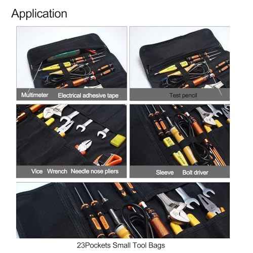 23 Pocket Tool Bag Roll Up, Tool Organizer for Men gift, Portable Tool Storage with Zipper Pouch, Compact Small Toolbag for Handyman RV Owners, Birthday Gifts
