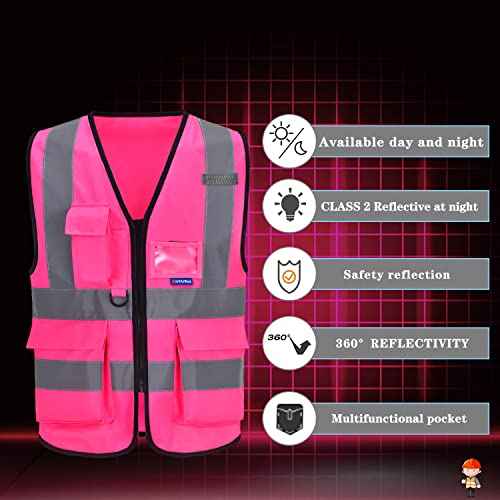 A-SAFETY Pink Safety Vests for Women,Working Safety Vest with Reflective Strips,Medium