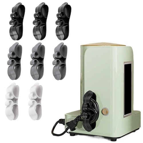 8 Pack Upgraded Stick On Cord Organizer for Kitchen Appliances,Black+White+Grey